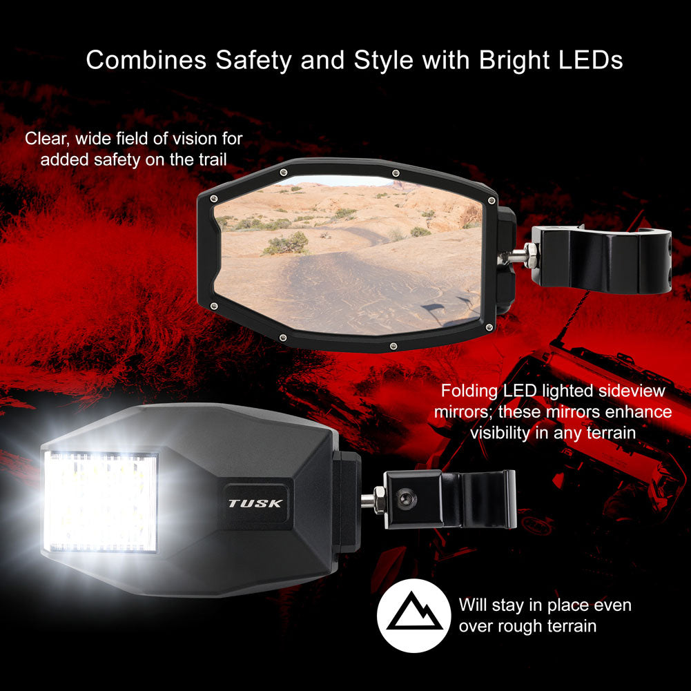Tusk 2145660001 UTV LED Side View Mirrors 1 3/4" - 1 7/8"