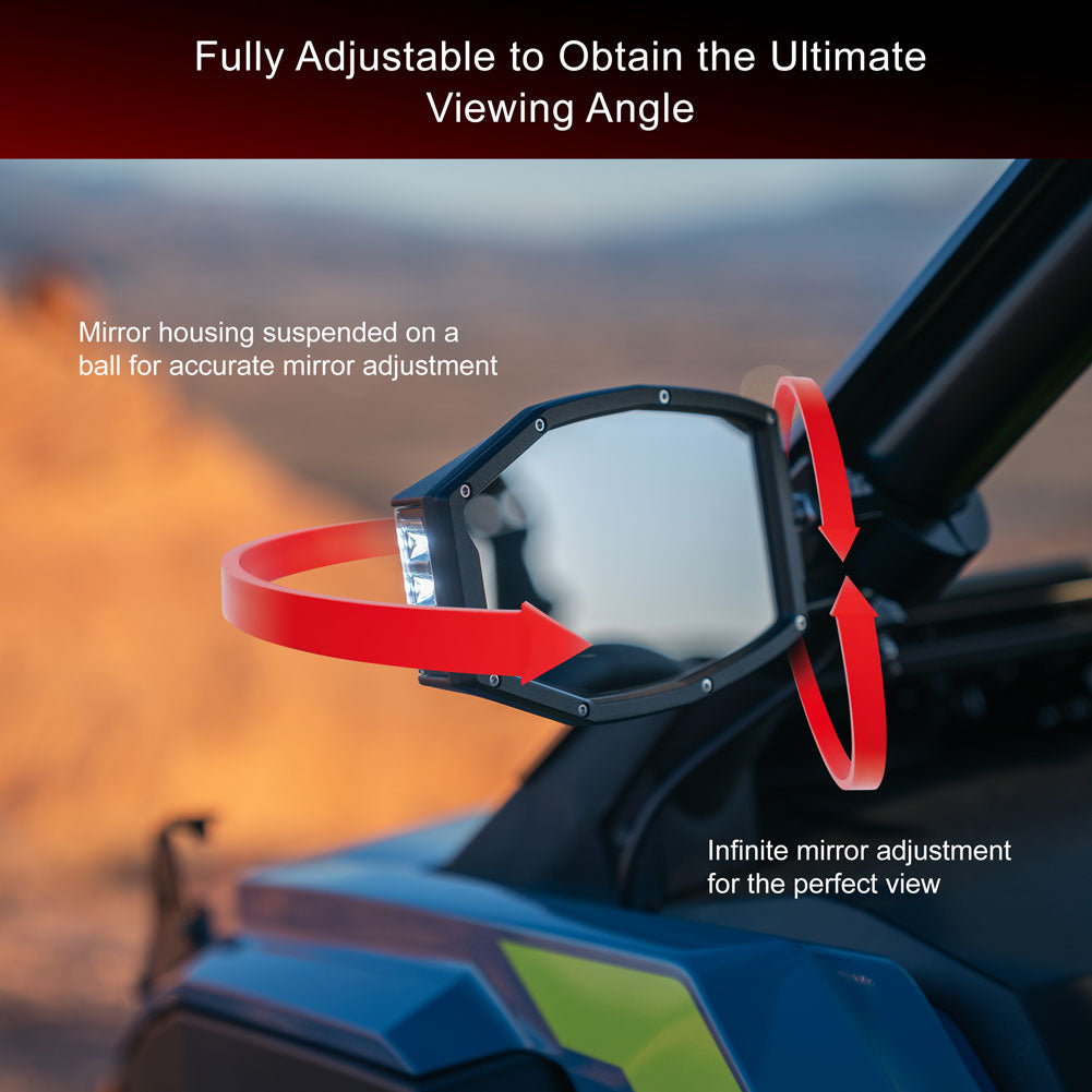 Tusk 2145660001 UTV LED Side View Mirrors 1 3/4" - 1 7/8"