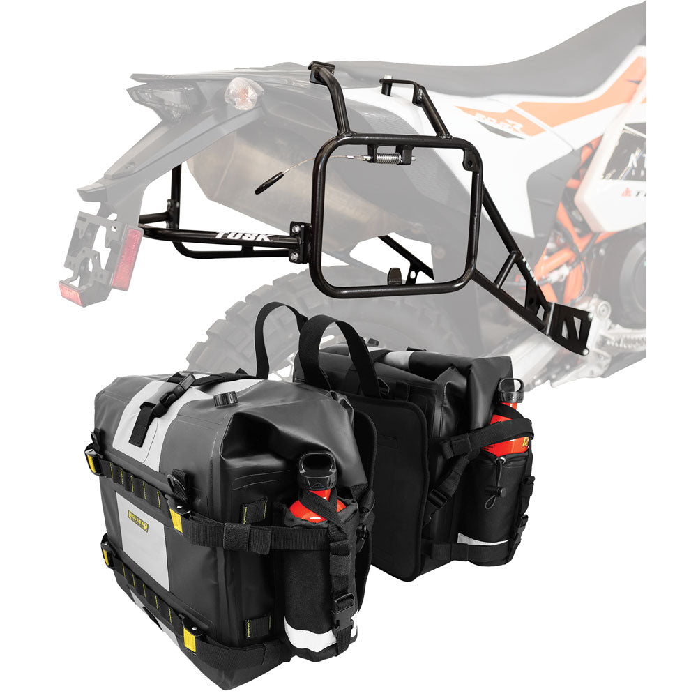Tusk 2149440015 Pannier Racks with Nelson Rigg Hurricane Dry Saddlebags Black