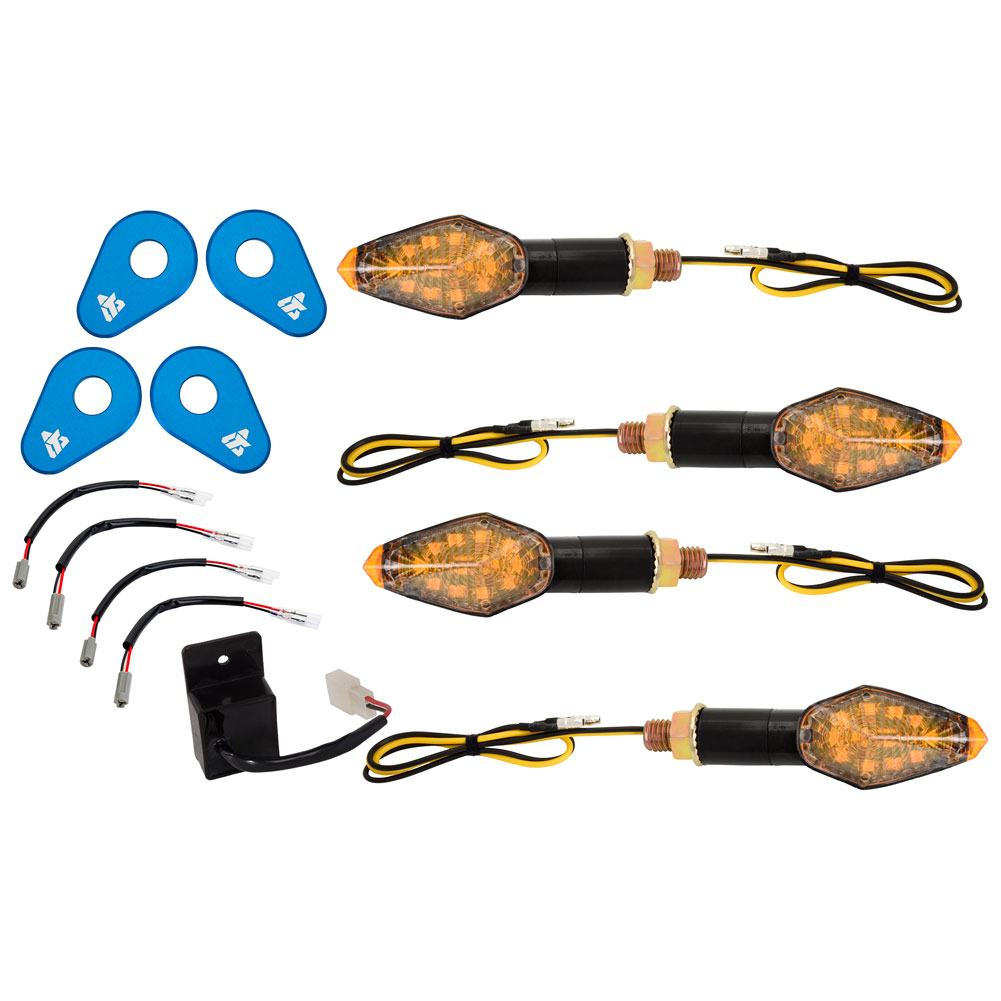 Tusk 2159290018 LED Turn Signal Kit Style 5 Standard (F/R) Blue Adapter Plate
