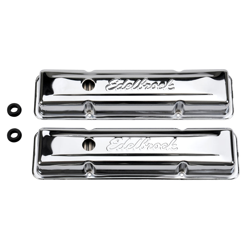 Edelbrock 4449 Valve Cover Signature Series fits Chevrolet 1959-1986 262-400 CI V8 Low Chrome
