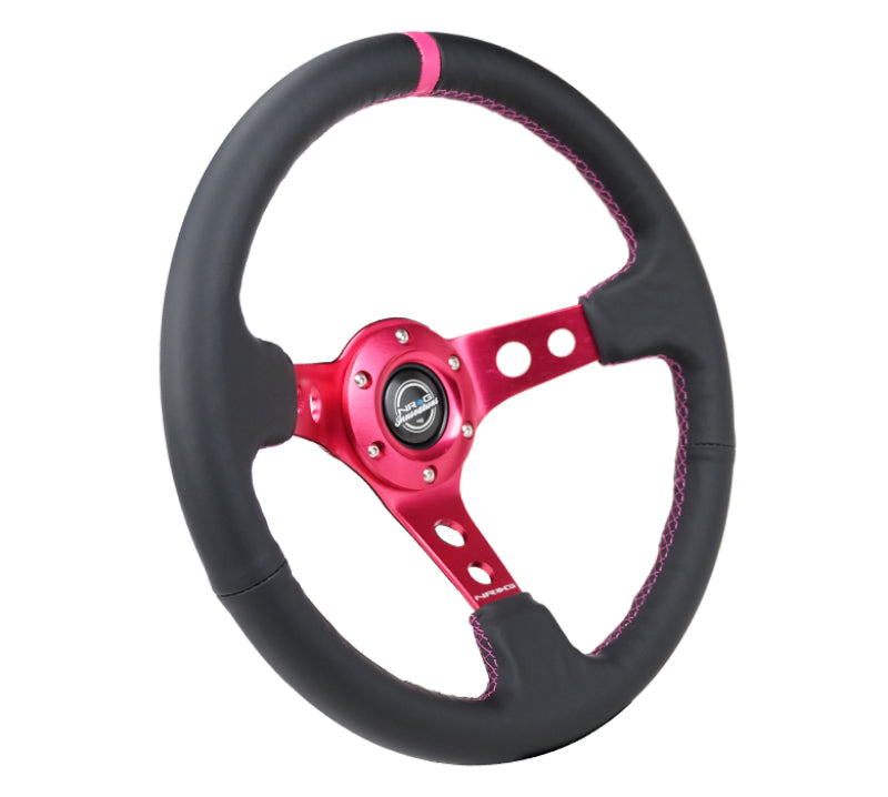 NRG RST-006FH RST-006FH Reinforced Steering Wheel Black Leather/ Fushia Center