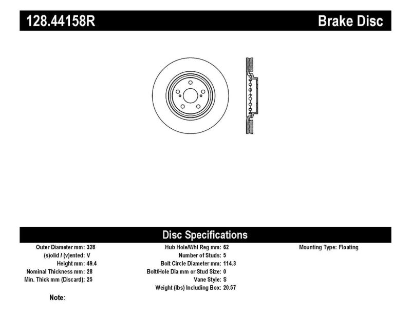 Stoptech 128.44158R Drilled Sport Brake Rotor