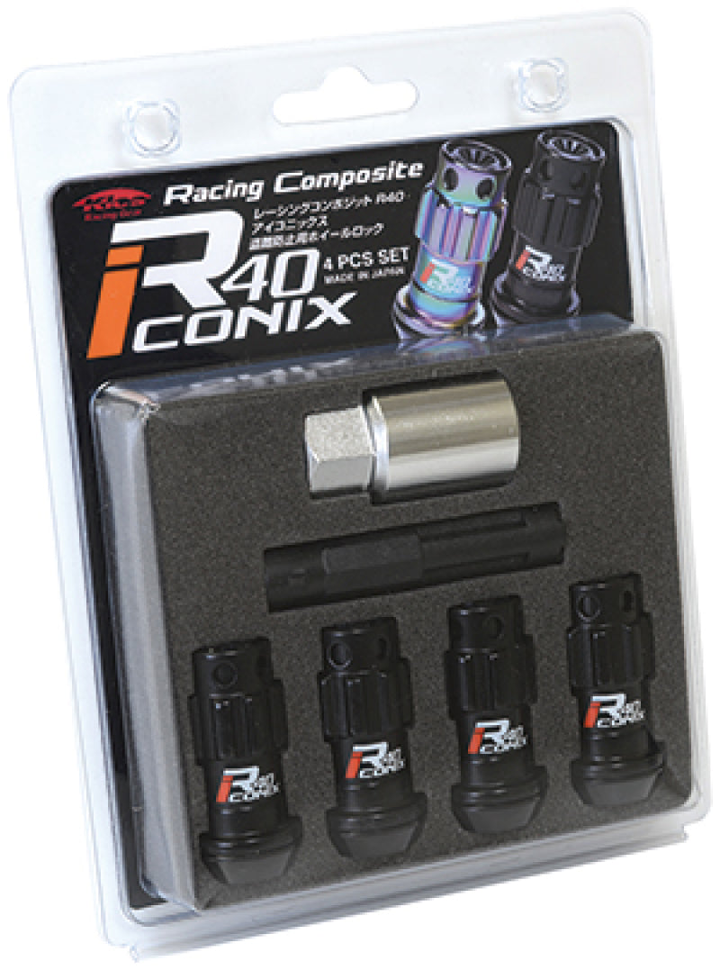 Project Kics WYIF41KK 12X1.50 R40 Iconix Black Lug Nut Lock Set - 4