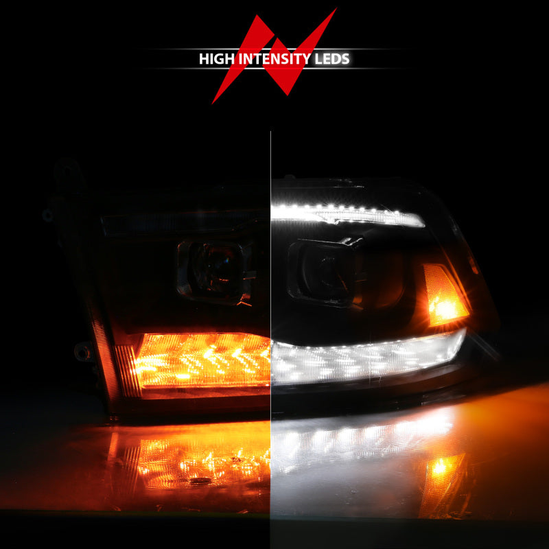 ANZO 111626A 09-19 fits Dodge RAM 1500 / 10-18 2500/3500 LED Proj Headlights SeqSig Black - Pair