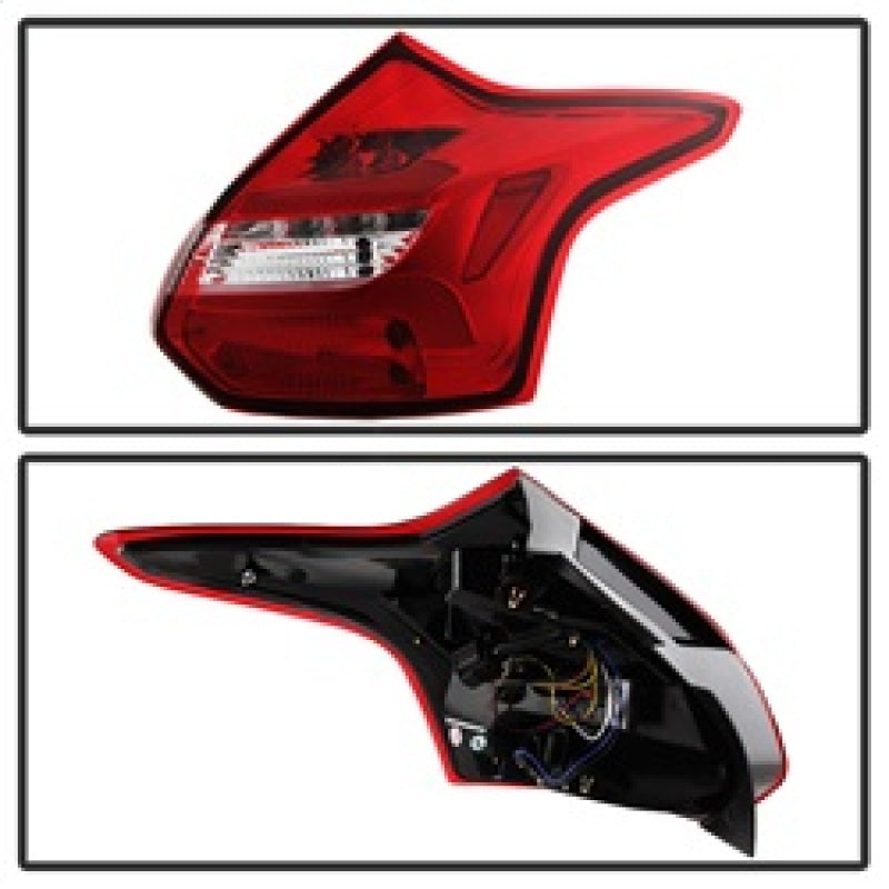 Spyder 5085153 fits Ford 12-14 Focus 5DR LED Tail Lights - Red Clear (ALT-YD-FF