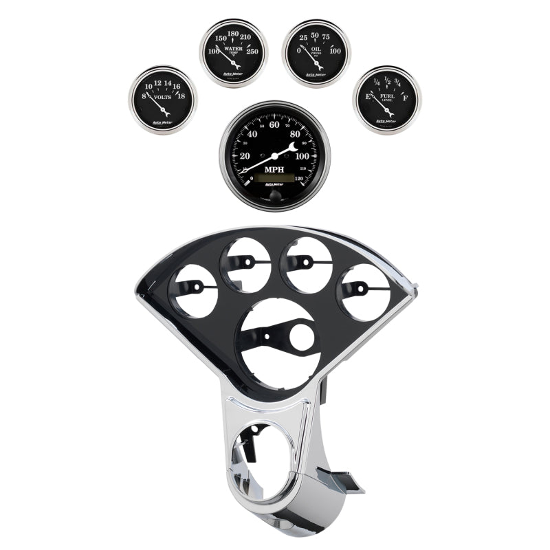 AutoMeter 2208-07 Autometer Old Tyme Black Direct Fit Dash Kit 55-59 fits Chevy Truck (1 x 3-3/8in. / 4 x 2-1/16in.)