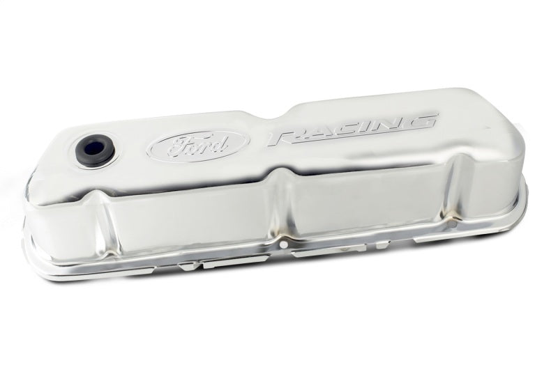 Ford Racing 302-070 Embosses Logo Stamped Steel Valve Cover Chrome