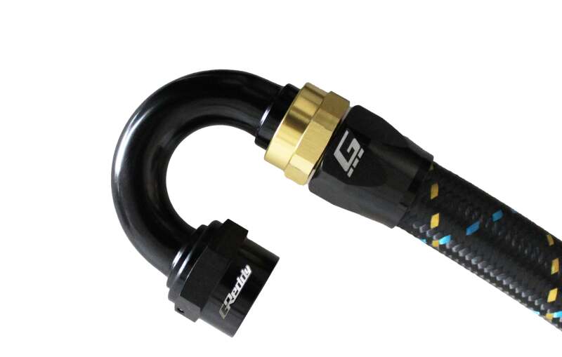 GReddy 12801018 AN10 180 DEGREE HOSE END SWIVEL BLACK/GOLD ANODIZED