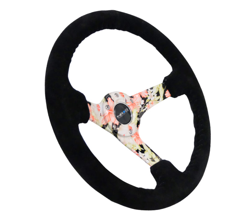 NRG RST-036FL-S RST-036FL-S Reinforced Steering Wheel Blk Suede Floral Dipped
