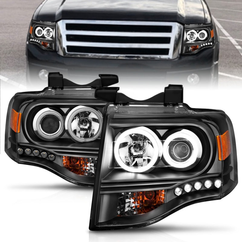 ANZO 111113 2014 fits Ford 07-20 Expedition Projector Headlights w/ Halo Black