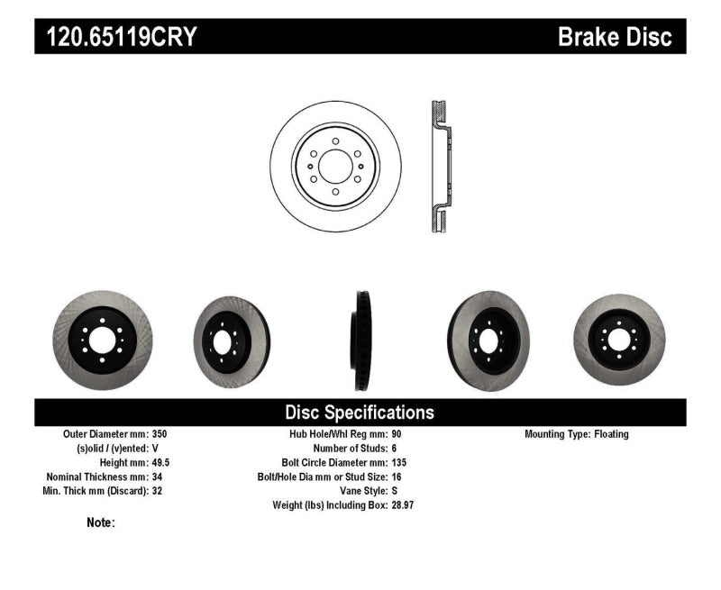 Stoptech 120.65119CRY 15-16 Ford F-150/Expedition / 15-16 Lincoln Navigator Front Performance Cryo Brake Rotor