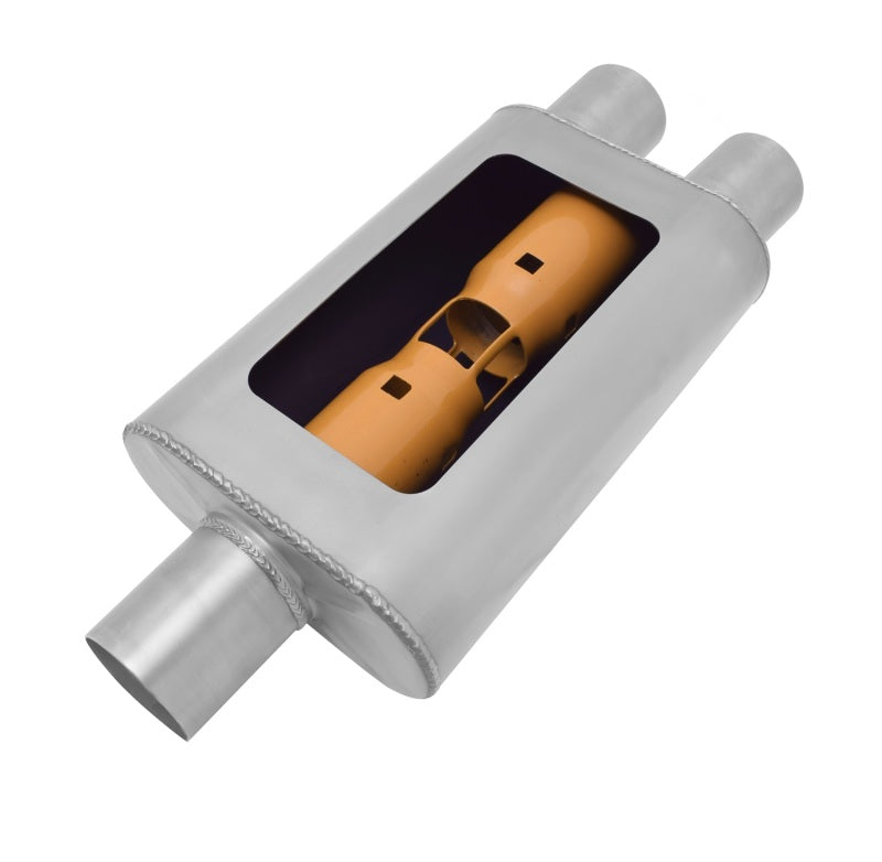 Gibson BM0110 MWA Superflow Center/Dual Oval Muffler - 4x9x14in/3in Inlet/3in O
