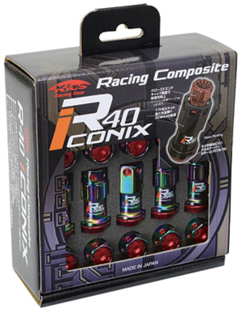 Project Kics WRIA13NK 12X1.25 Neo Chrome R40 Iconix Lock & Lug Nuts - 16+4 (Black Cap)
