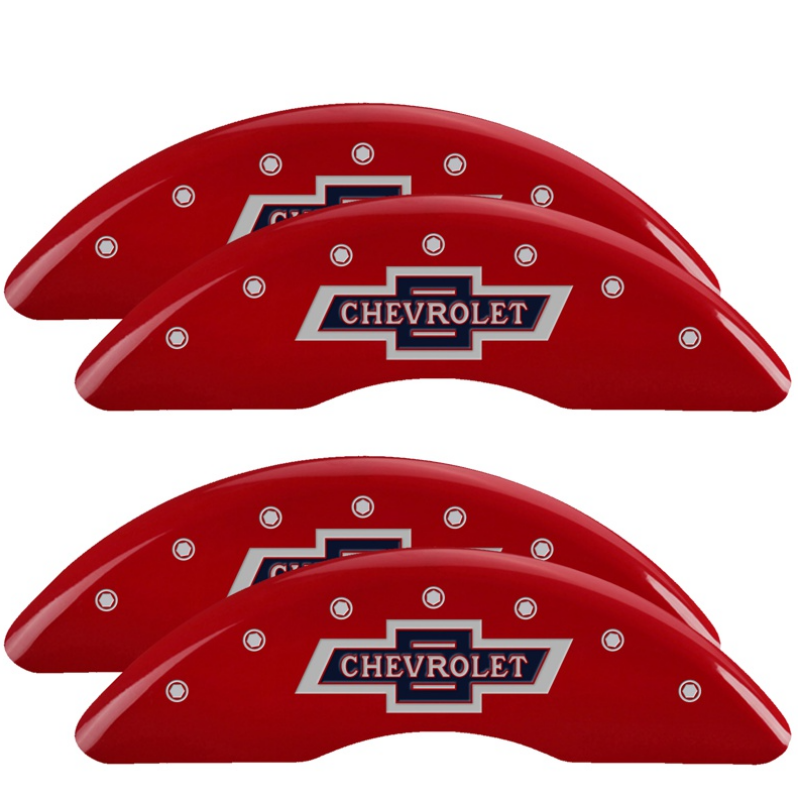 MGP 14173SBANRD 4 Caliper Covers Engraved F & R 100th Anniv Red Finish Silver Ch