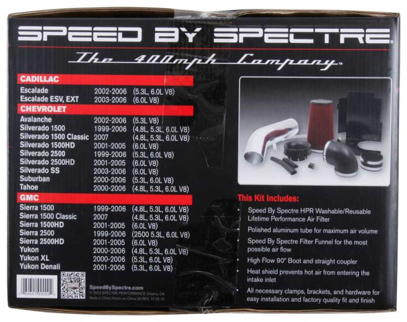 Spectre 9900 99-07 fits GM Truck V8-4.8/5.3/6.0L F/I Air Intake Kit - Clear Anodized w/Red Filter