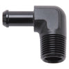 Edelbrock 8169 Hose End 90-Deg 1/2In NPT to 3/8In Barb Black Anodize