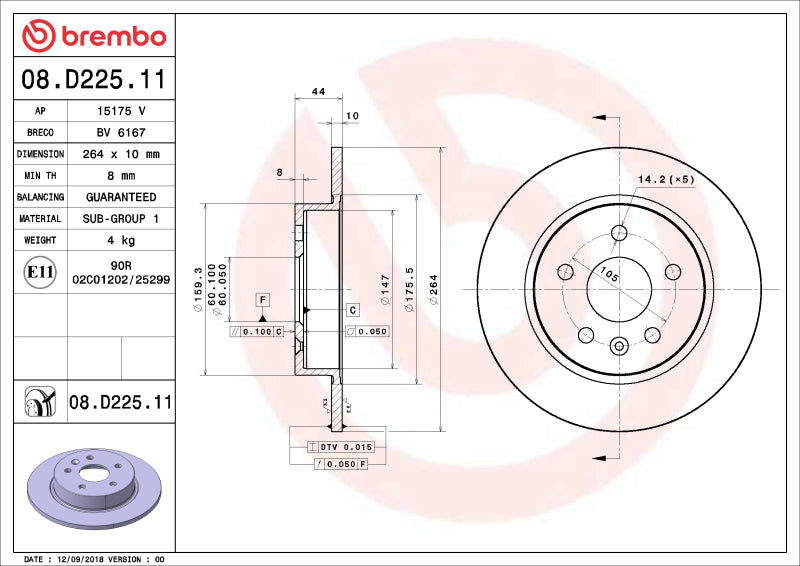 Brembo OE 08.D225.11 17 21 fits Chevy Bolt EV/16-19 Cruze/Volt Friction Brake Di