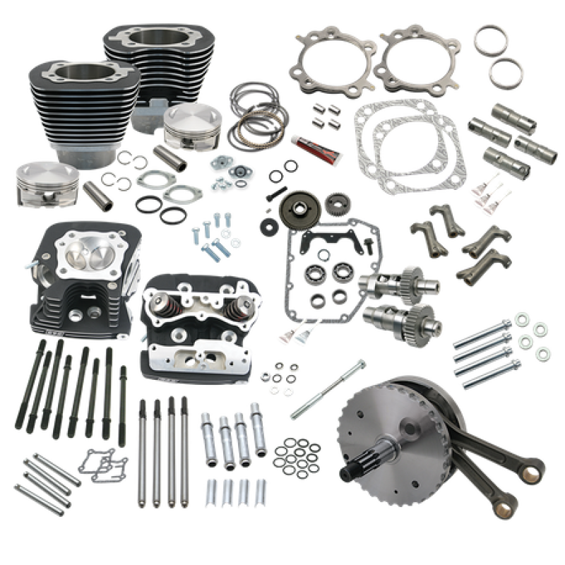 S&S Cycle 900-0564 99-06 BT 124in Hot Set Up Kit W/ S&S Cylinder Heads - Wrinkle Black