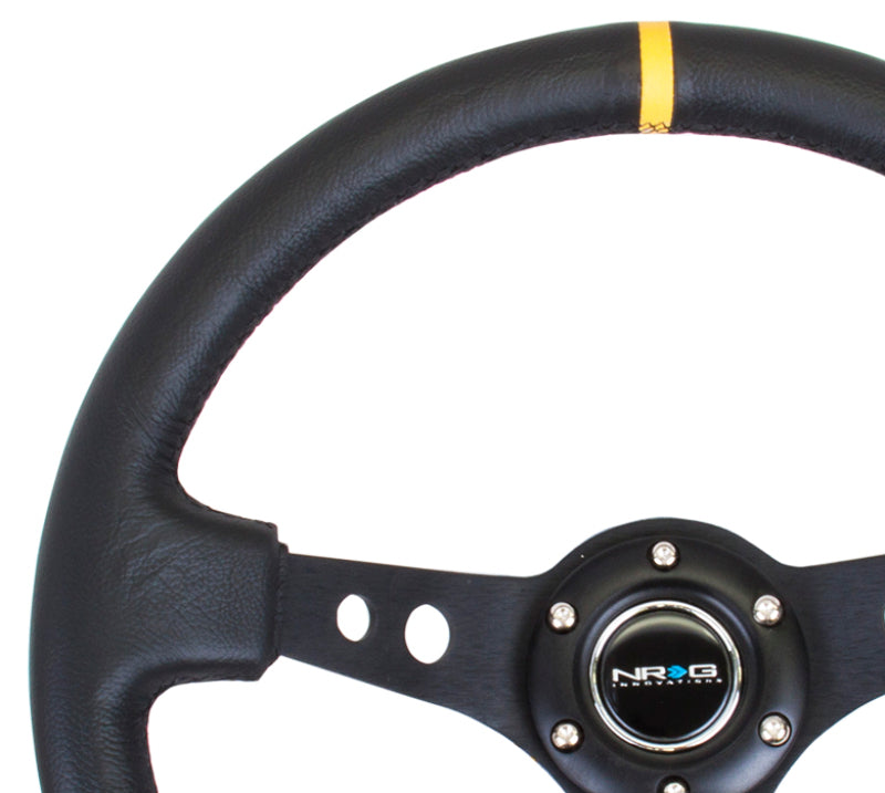 NRG RST-006BK-Y RST-006BK-Y Reinforced Steering Wheel Blk Leather w/Blk Cutout