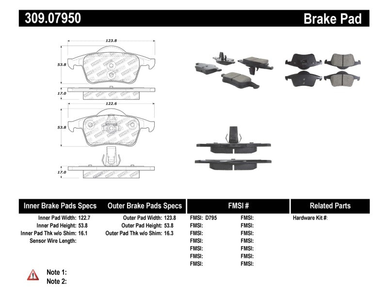 Stoptech 309.0795 Performance 01-09 Volvo S60 / 99-00 S70 / 99-06 S80 / 99-07 V70/V70R Rear Brake Pads