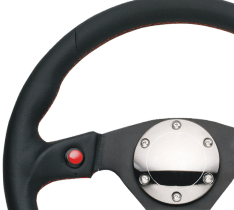 NRG RST-007R Reinforced Steering Wheel (320mm) Blk Leather w/Dual Buttons