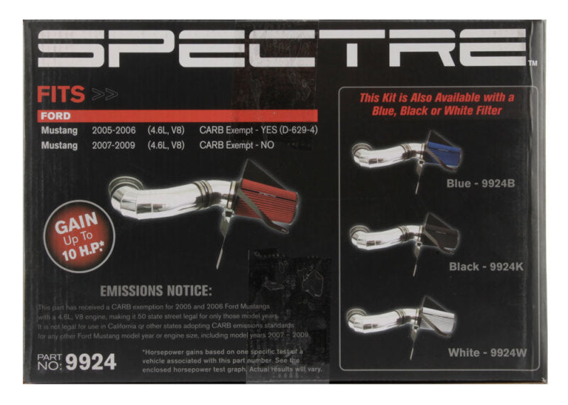 Spectre 9924 05-09 fits Ford Mustang GT V8-4.6L F/I Air Intake Kit - Polished w/Red Filter