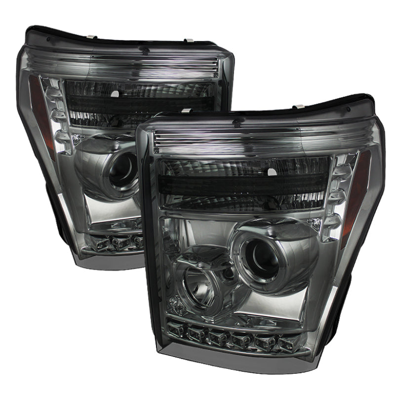 Spyder 5070289 fits Ford 11-15 Super Duty Projector Headlights LED Halo DRL Smk
