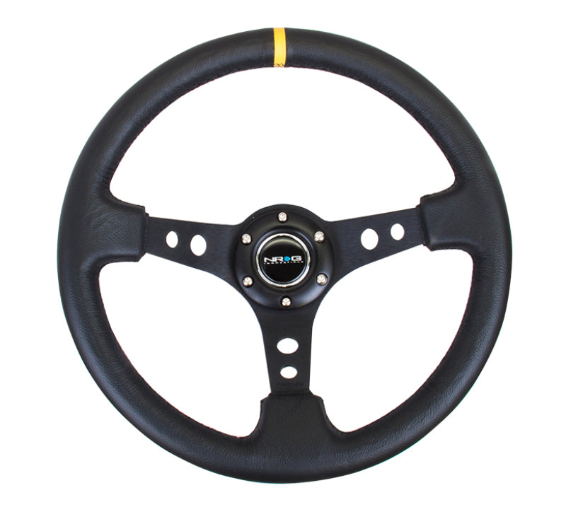 NRG RST-006BK-Y RST-006BK-Y Reinforced Steering Wheel Blk Leather w/Blk Cutout