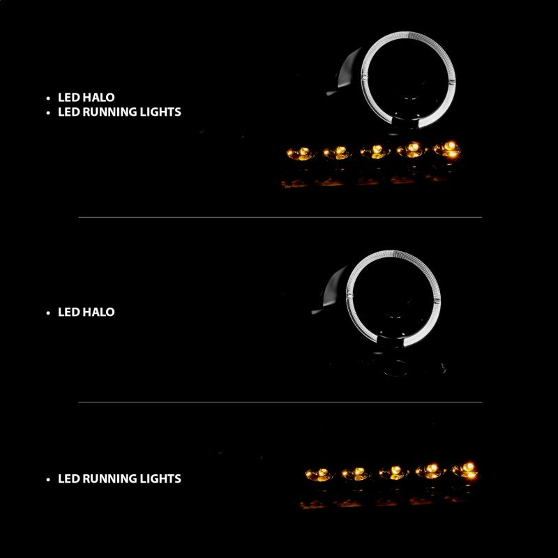 ANZO 111028 2008 fits Ford 04-20 F-150 Projector Headlights w/ Halo and LED Black