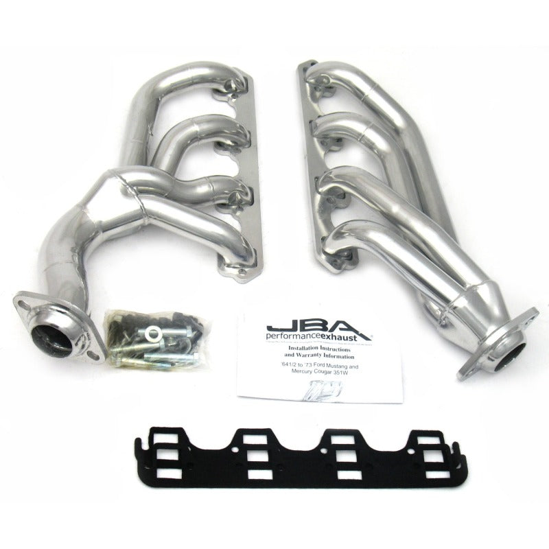 JBA 1655SJS fits Ford 65-73 Mustang 351W SBF w/T-5/Cable Clutch 1-5/8in Primary Silver Ctd Mid Length Header