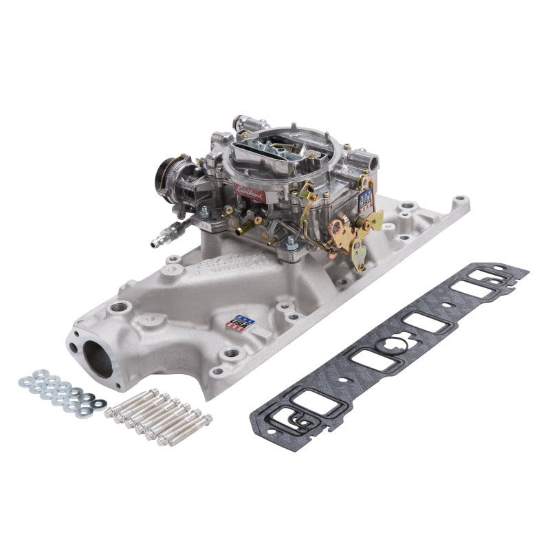 Edelbrock 2031 Manifold And Carb Kit Performer Small Block fits Ford 289-302 Natural Finish