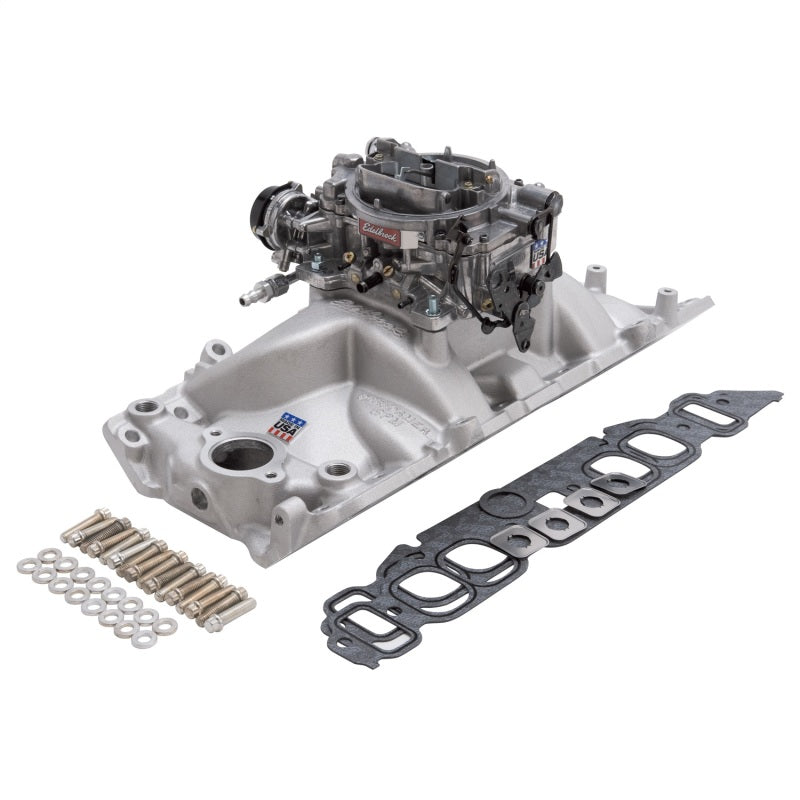Edelbrock 2062 Manifold And Carb Kit Performer RPM Big Block fits Chevrolet Oval Port Natural Finish