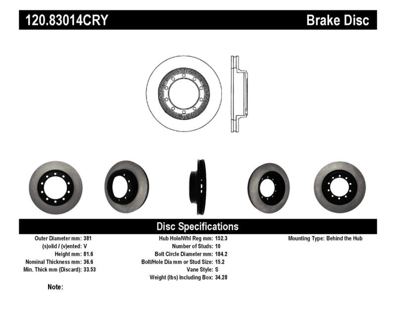 Stoptech 120.83014CRY 07-09 / 11-18 Ford F-53 Premium Front CryoStop Brake Rotor