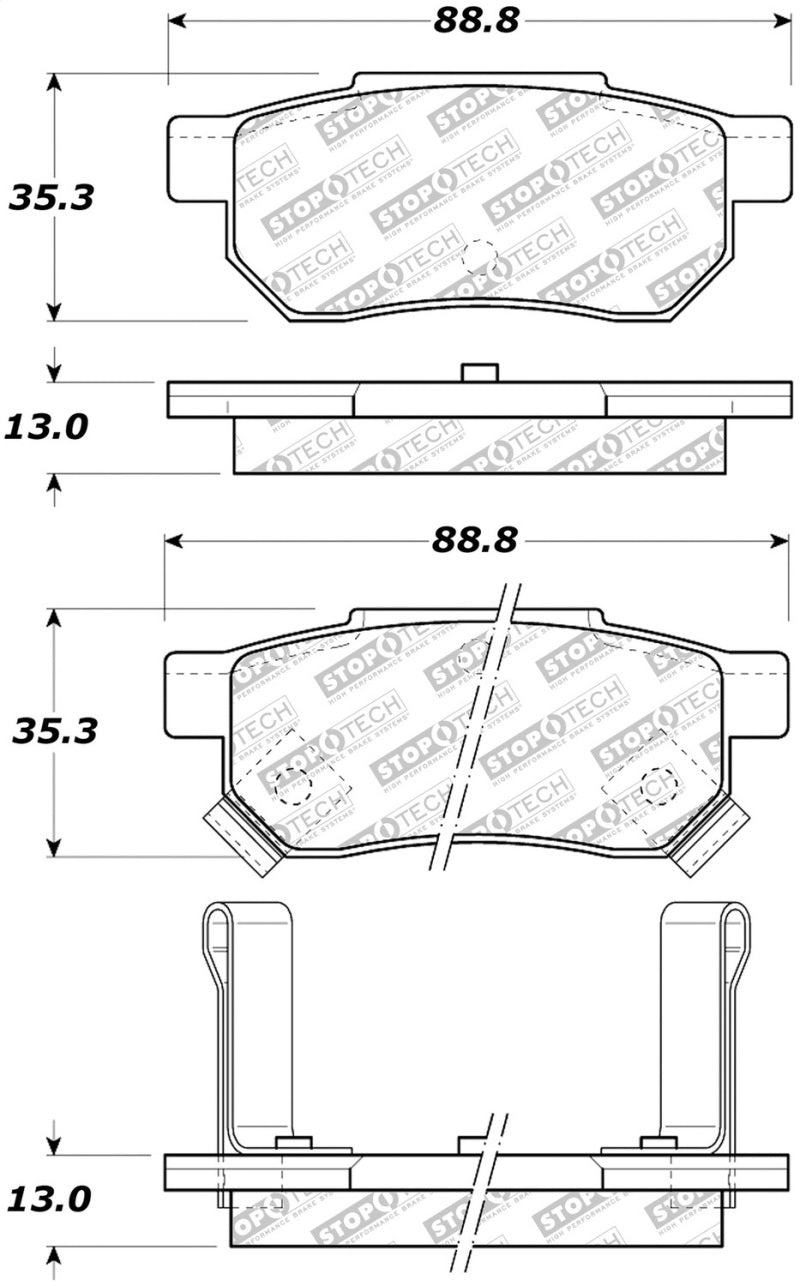 Stoptech 305.0374 90-01 Acura Integra Street Select Brake Pads - Rear