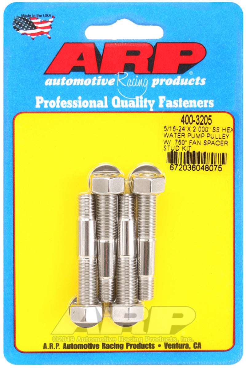 ARP 400-3205 5/16-24 X 2.000 SS Hex Water Pump Pulley w/ .750in Fan Spacer Stud