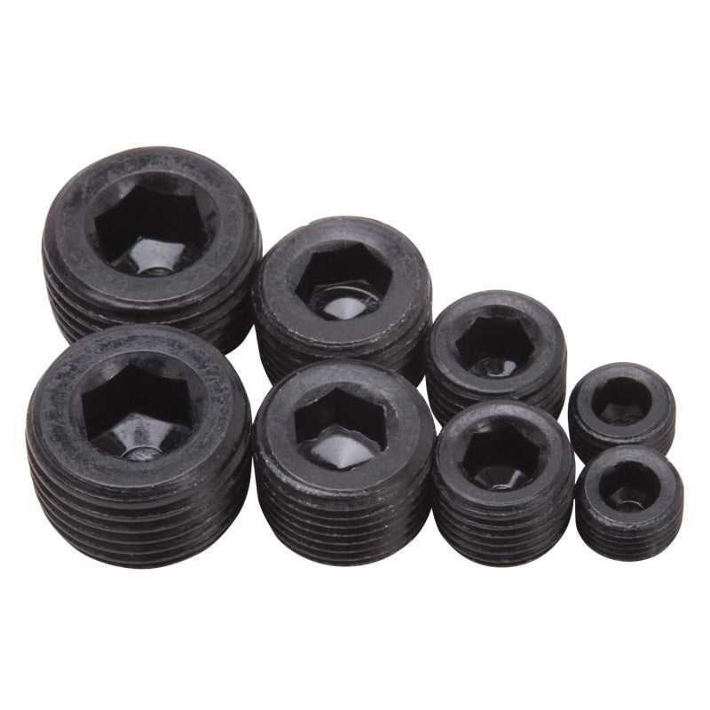 Edelbrock 8051 Fittings Pipe Plug Kit Internal Allen Head 1/8In 1/4In 3/8In 1/2In NPT Set of 8 Black