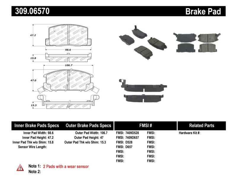 Stoptech 309.0657 Performance 1/90-95/00-05 fits Toyota MR2/Spyder Rear Brake Pads