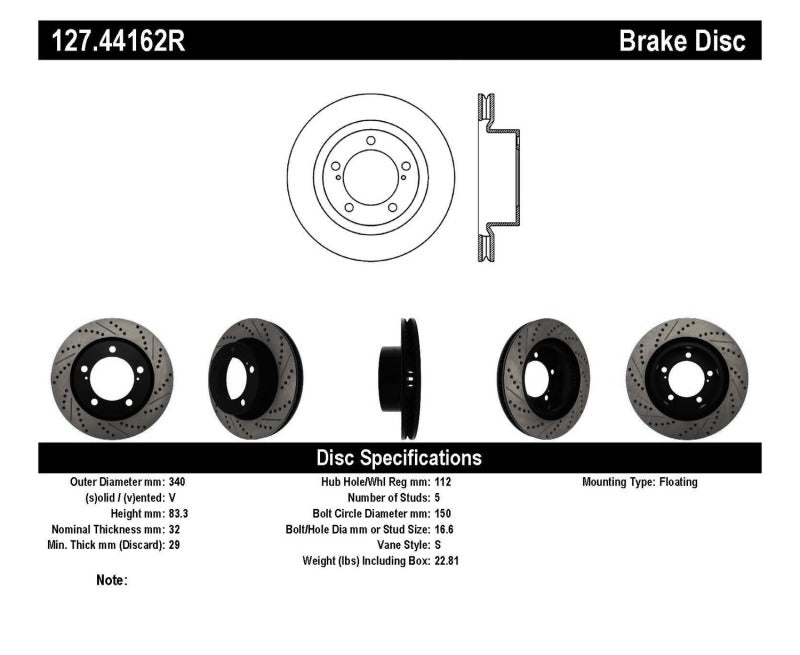 Stoptech 127.44162R Slotted & Drilled Sport Brake Rotor