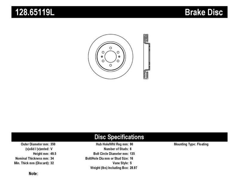 Stoptech 128.65119L Drilled Sport Brake Rotor