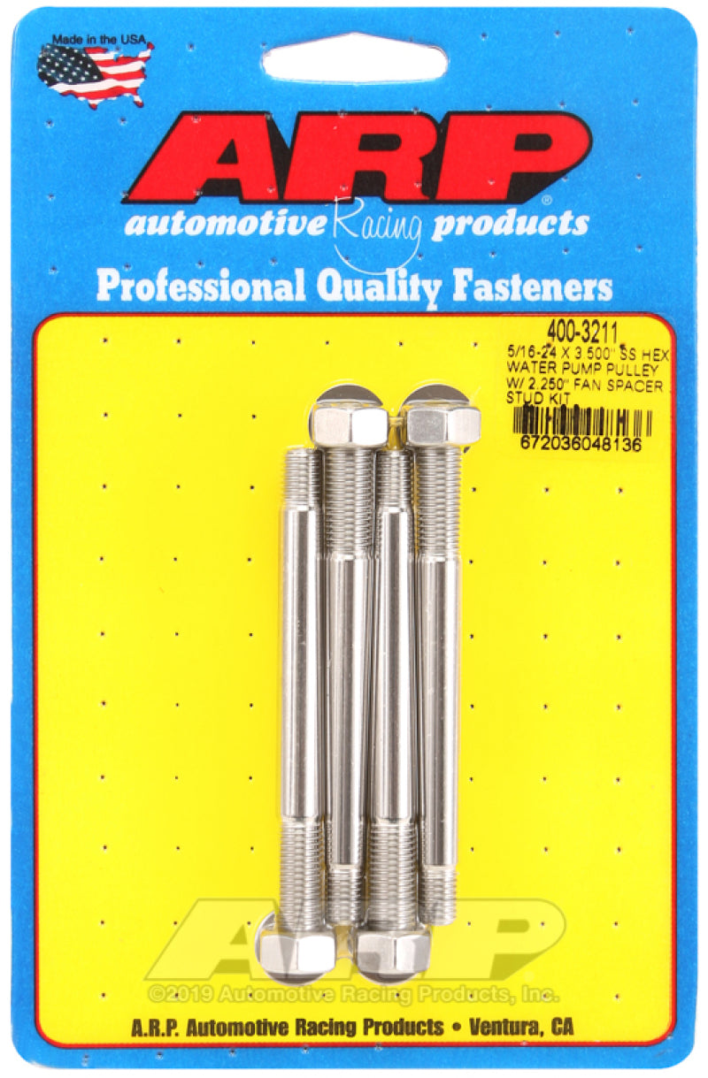 ARP 400-3211 5/16-24 X 3.500 SS Hex Water Pump Pulley w/ 2.250in Fan Spacer Stu