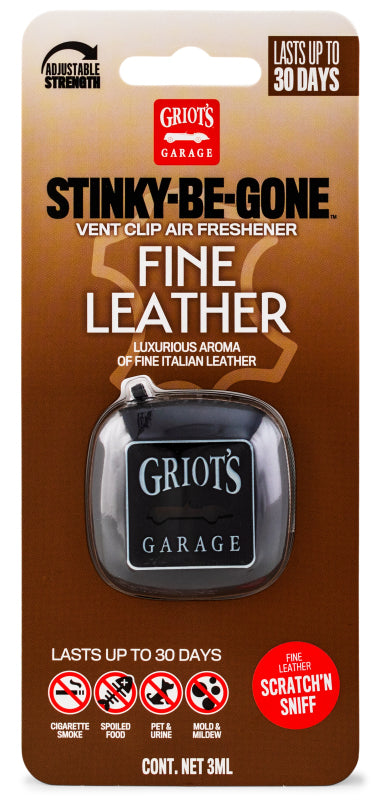 Griots Garage 10763 Stinky-Be-Gone Vent Clip Air Freshener - Fine Leather
