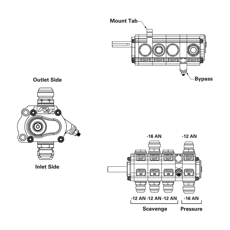 Peterson Fluid Systems 768563 R4 4-Stage Oil Pump - Left Side Mount - Rear Drive