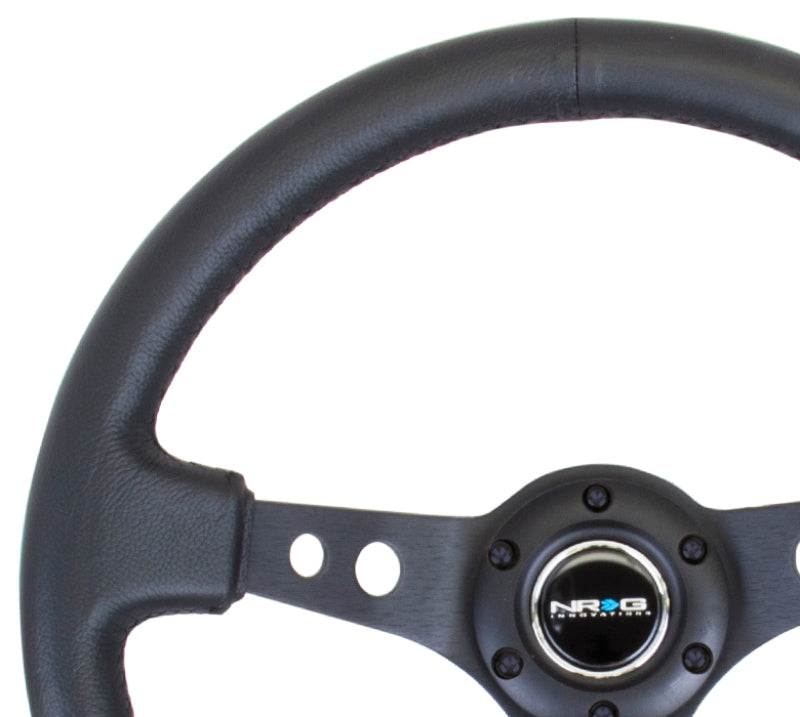 NRG RST-006BK RST-006BK Reinforced Steering Wheel Blk Leather w/Blk Spoke &