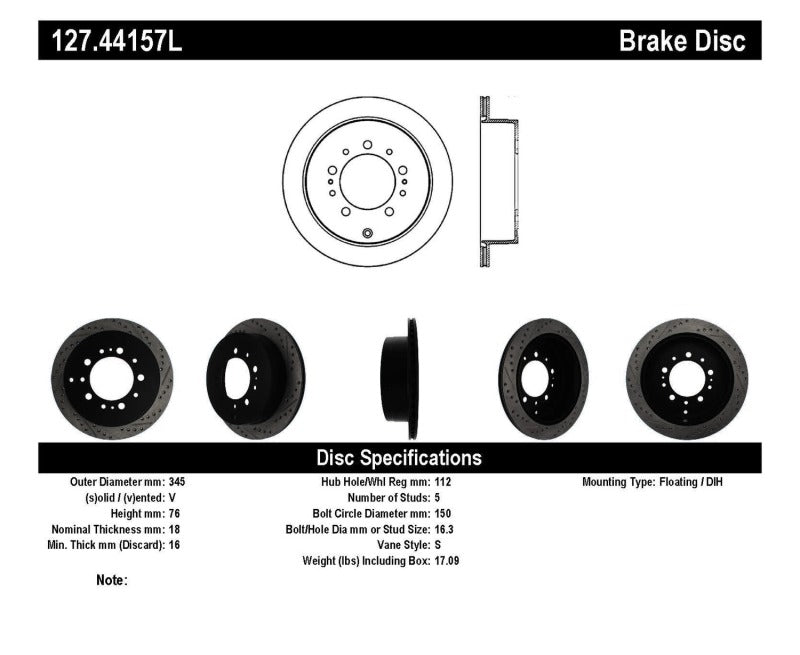 Stoptech 127.44157L Slotted & Drilled Sport Brake Rotor
