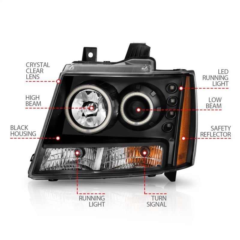 ANZO 111109 2013 fits Chevrolet 07-20 Avalanche Projector Headlights w/ Halo Black (CCFL)