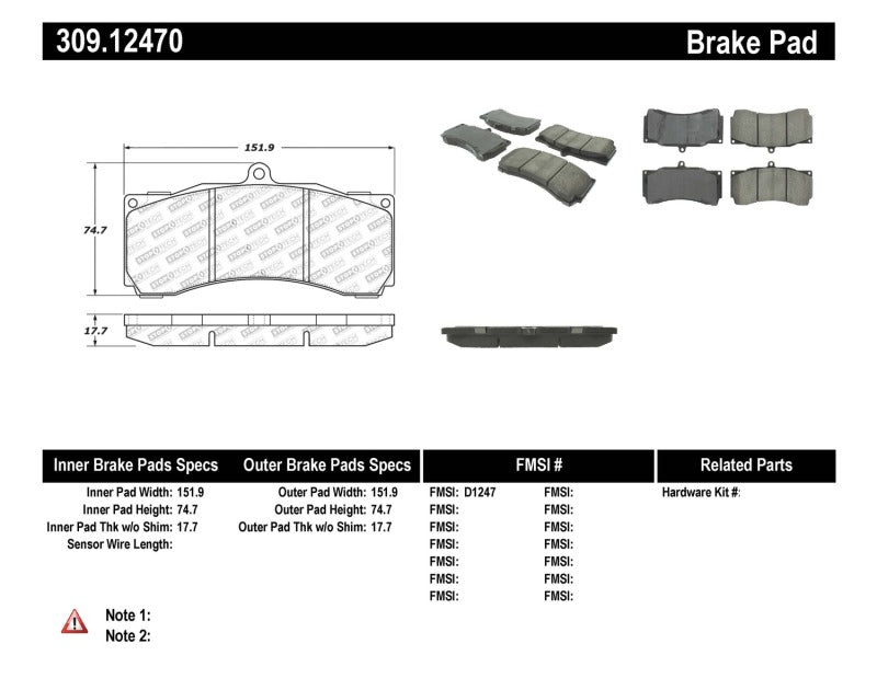 Stoptech 309.1247 Performance ST-60 Front or Rear Caliper Brake Pads