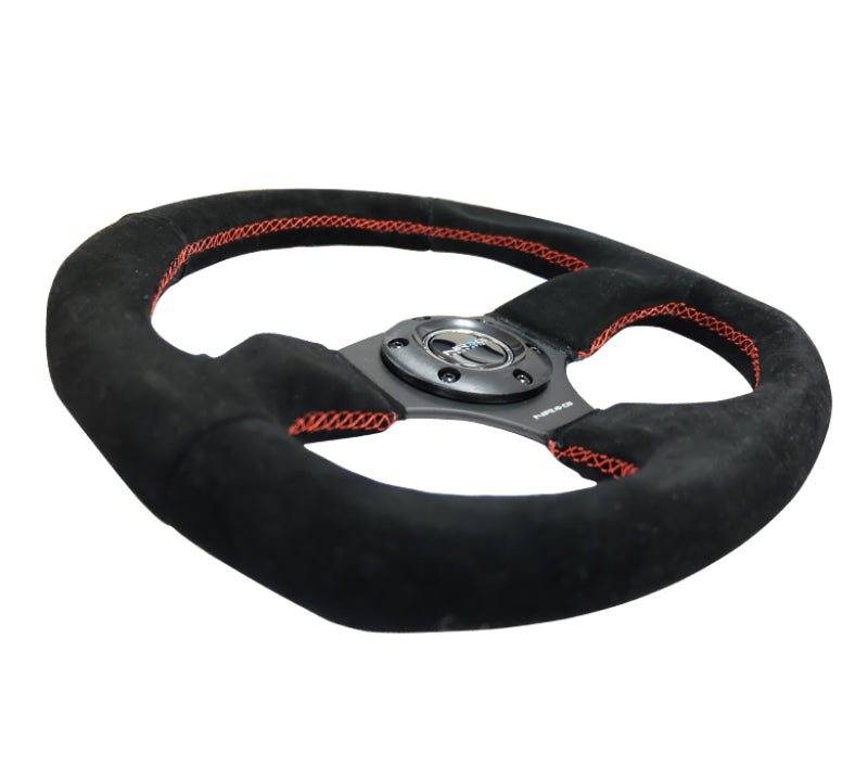 NRG RST-009S-RS RST-009S-RS Reinforced Steering Wheel Suede w/Red Stitch