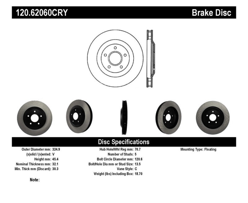 Stoptech 120.62060CRY 97-04 Chevy Corvette Right Front CRYO-STOP Rotor