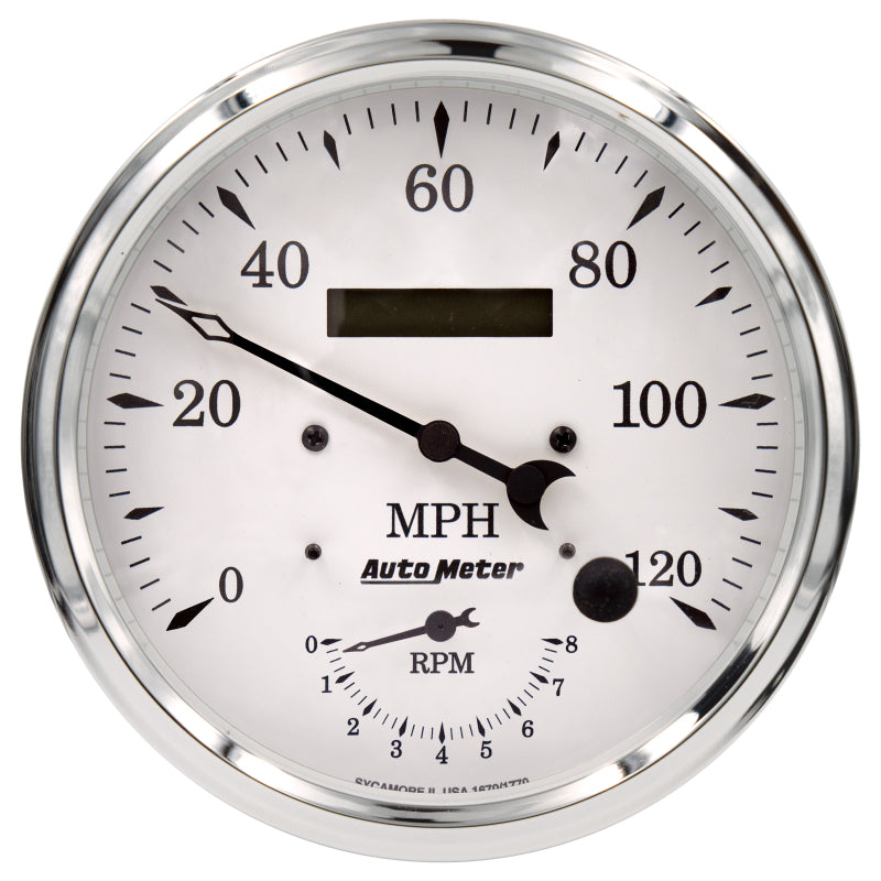AutoMeter 1670 Auto Meter Old Tyme White Tach/Speedo 5in. - 120mph & 8k RPM